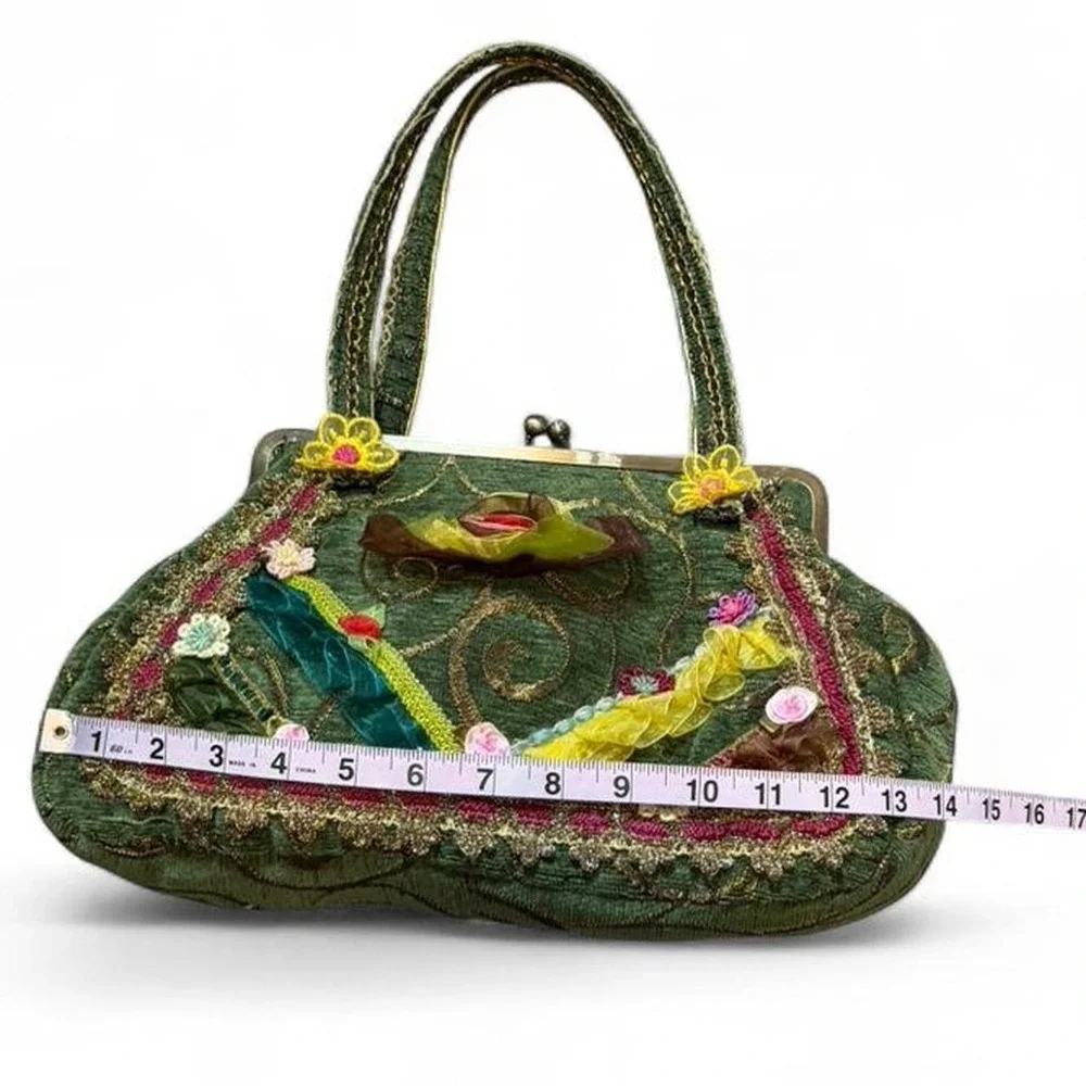 Vintage‎ Inspired Green Floral Tapestry Embellished Handbag
